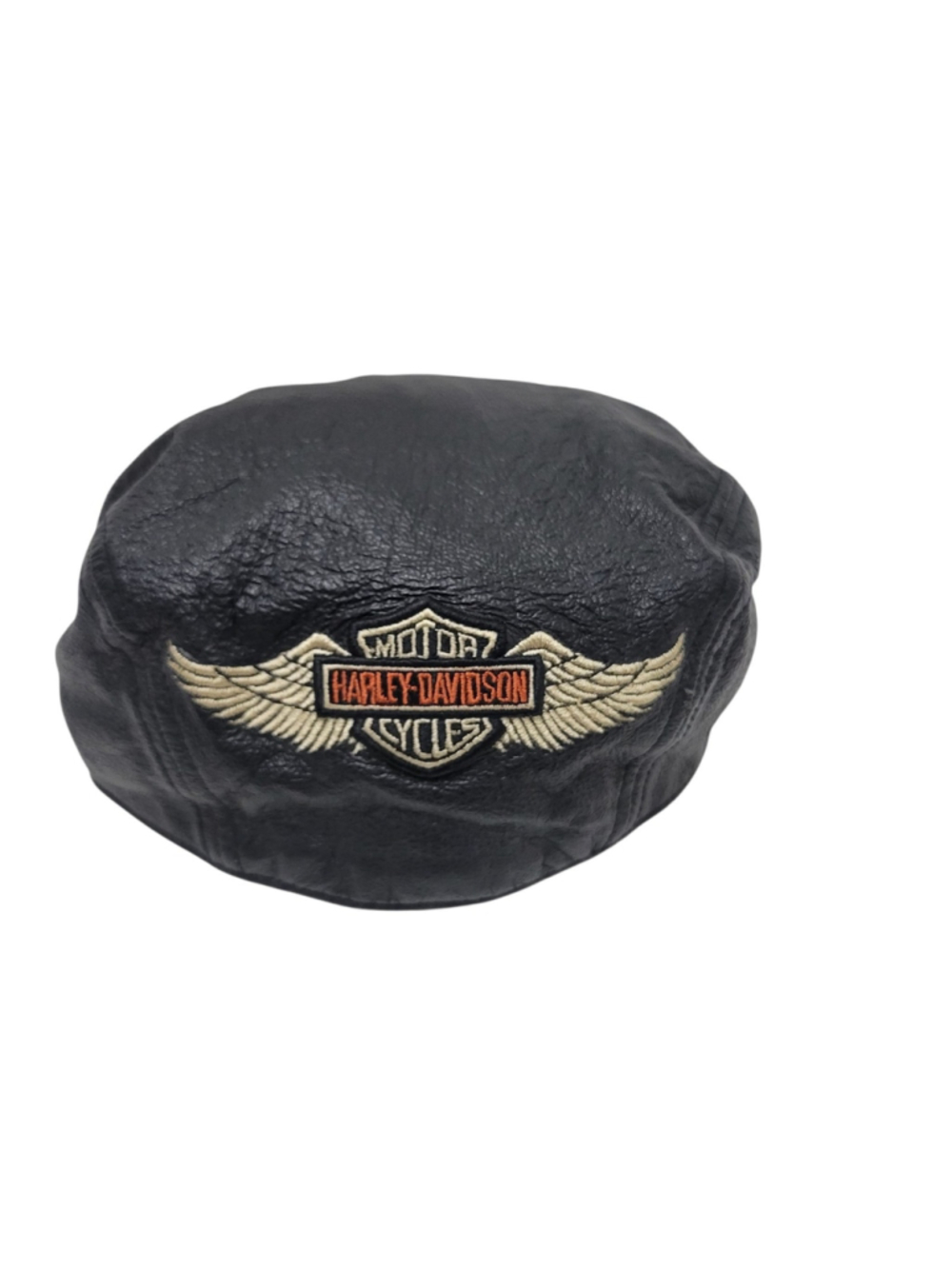 Harley Davidson "An American Legend" Black Genuine Leather Newsboy Cap OS